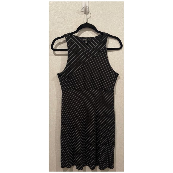 ATHLETA Santorini Round Striped Sleeveless Black White Mini Dress - Picture 2 of 4